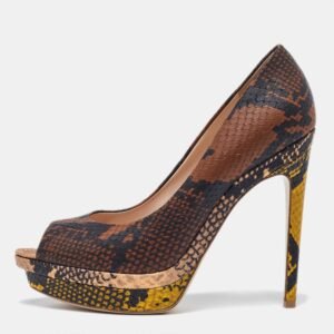 fendi multicolor python embossed leather peep toe platform pumps size 40