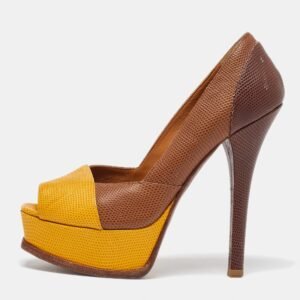 fendi tri color fendista colorblock lizard-embossed leather peep toe platform pumps size 36