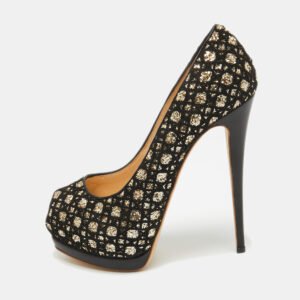 giuseppe zanotti black/gold mesh and glitter platform pumps size 41