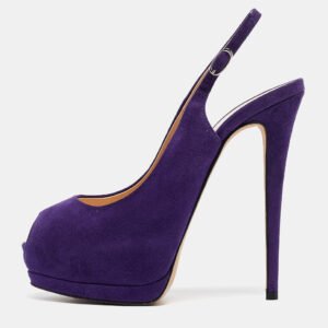 giuseppe zanotti purple suede peep toe slingback pumps size 40