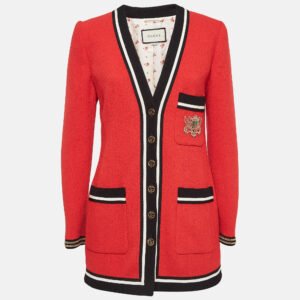 gucci red embellished pocket wool sable military jacket m