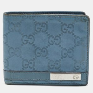 gucci blue guccissima leather metal bar bifold wallet