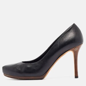 gucci black leather platform pumps size 40.5
