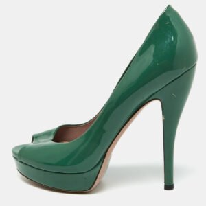 gucci green patent leather peep toe platform pumps size 39