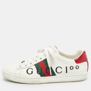 gucci white leather web  ace low top sneakers size 37