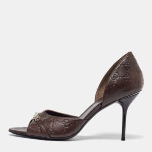 gucci brown guccissima leather horsebit d'orsay peep toe pumps size 40.5