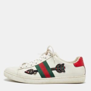 luxury-women-gucci-used-shoes-p1078476-003.jpg gucci white leather arrow embellished ace low top sneakers size 39