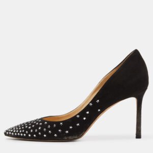 jimmy choo black suede romy crystal embellished pointed toe pumps size 39.5