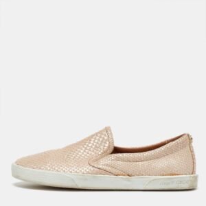 jimmy choo beige python embossed leather slip on sneakers size 35