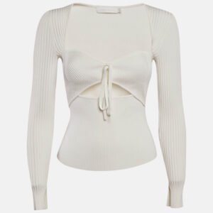 jonathan simkhai white rib knit cut-out alexia top s