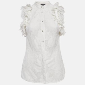 just cavalli white lace ruffled sleeveless shirt m