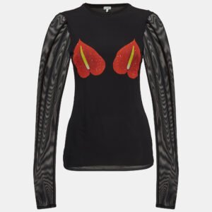 luxury-women-loewe-used-clothes-p1001813-002.jpg loewe black mesh anthurium printed full sleeves top l