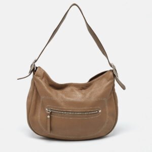 longchamp beige leather hobo