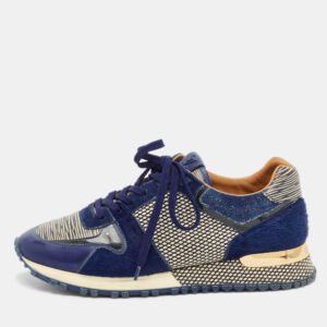 louis vuitton blue/white leather and calf hair run away low top sneakers size 36.5