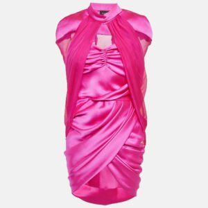 luxury-women-mae-used-clothes-p1033517-001.jpg m.a.e pink satin and chiffon gathered generation dress with cape s