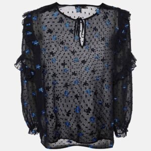 luxury-women-maje-used-clothes-p1003321-002.jpg maje black dotted embroidered crepe ruffled top l