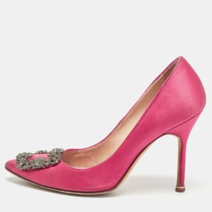 manolo blahnik pink satin hangisi pumps size 37