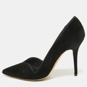 manolo blahnik black velvet pointed toe pumps size 36.5