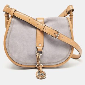 michael michael kors brown/lilac suede saddle shoulder bag