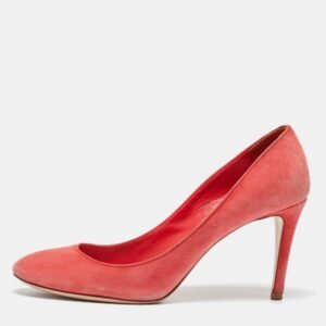 miu miu coral pink suede round toe pumps size 37.5
