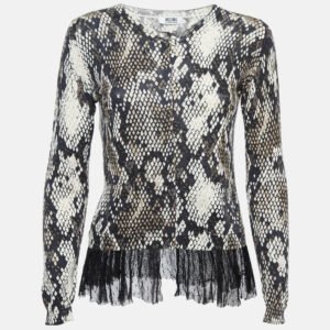 moschino cheap and chic black snake print ruffled cardigan top m