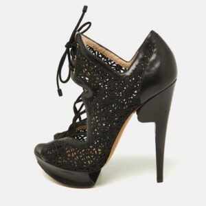 nicholas kirkwood black lace and leather cut out platform lace up pumps size 38.5