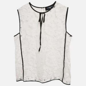 paule ka white floral lace sleeveless top m