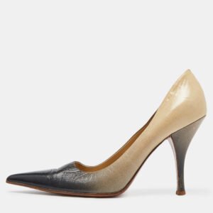 prada beige/grey leather pointed toe pumps size 38.5