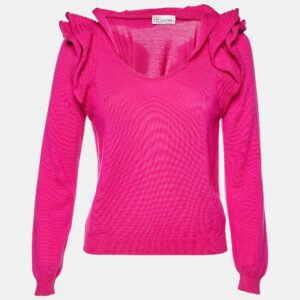 red valentino pink wool knit ruffled sweater m