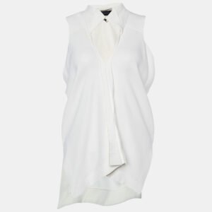 roland mouret white crepe sleeveless v neck top s