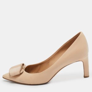 salvatore ferragamo beige leather bow pumps size 36