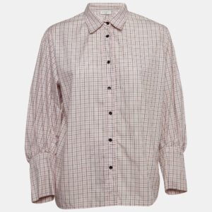 luxury-women-sandro-used-clothes-p1001643-005.jpg sandro pink checkered cotton puff sleeves shirt l