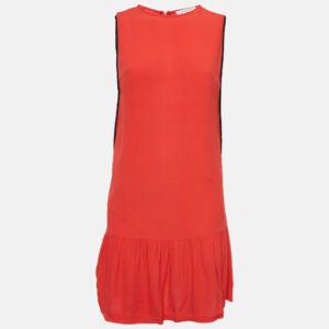 sandro red crepe sleeveless flounce mini dress s