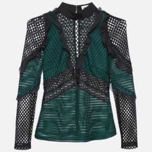 self-portrait green mesh ruffle detail top s