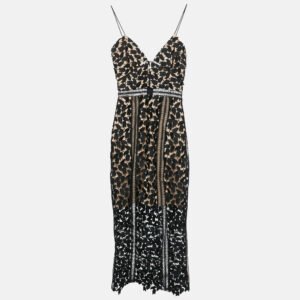 self-portrait black guipure lace sleeveless midi dress xs