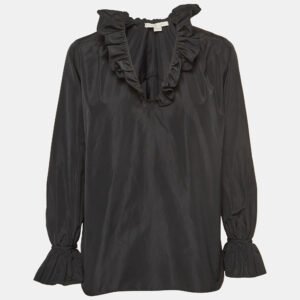 luxury-women-stella-mccartney-used-clothes-p1002099-002.jpg stella mccartney black silk blend crepe ruffled v neck top s