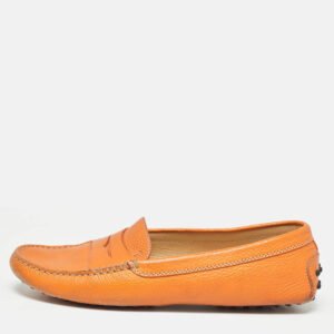 tod's orange leather penny slip on loafers size 41