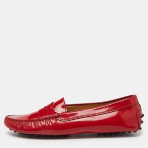 luxury-women-tods-used-shoes-p1005133-008.jpg tod's red patent leather penny slip on loafers size 36.5