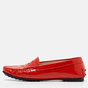 tod's red patent leather gommino loafers size 38