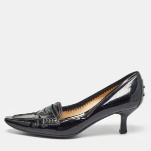 tod's black patent leather loafer pumps size 39
