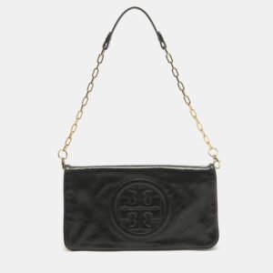 tory burch black leather reva chain clutch