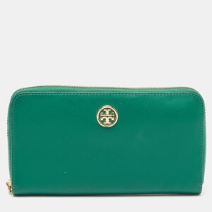 tory burch green leather robinson zip around wallet