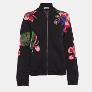 valentino black tropical intarsia knitted bomber jacket l