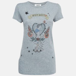 valentino grey embellished/printed jersey t-shirt xs