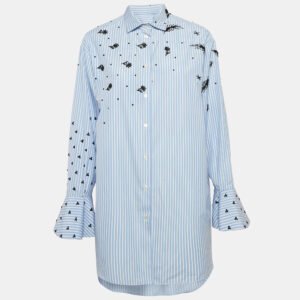 luxury-women-valentino-used-clothes-p1079152-002.jpg valentino blue stripe poplin embellished bell sleeve tunic shirt m