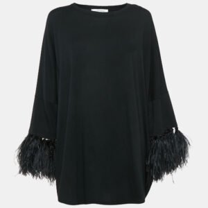 valentino black cotton feather trimmed tunic top xs