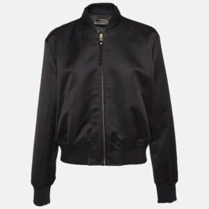 versace black medusa embroidered satin bomber jacket m