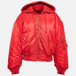 vetements red synthetic zip-up puffer hooded jacket m